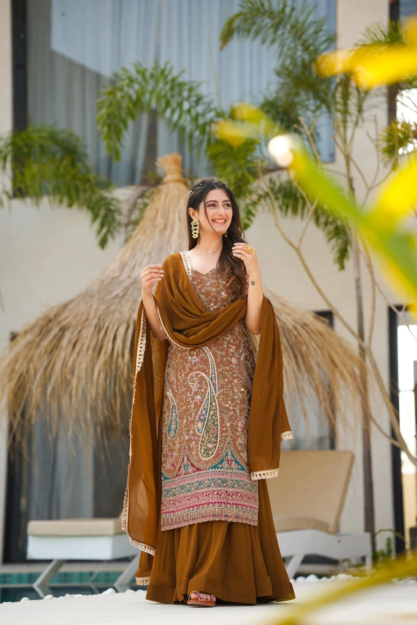 Sofia brown heavy embroidered suit set - Image 5