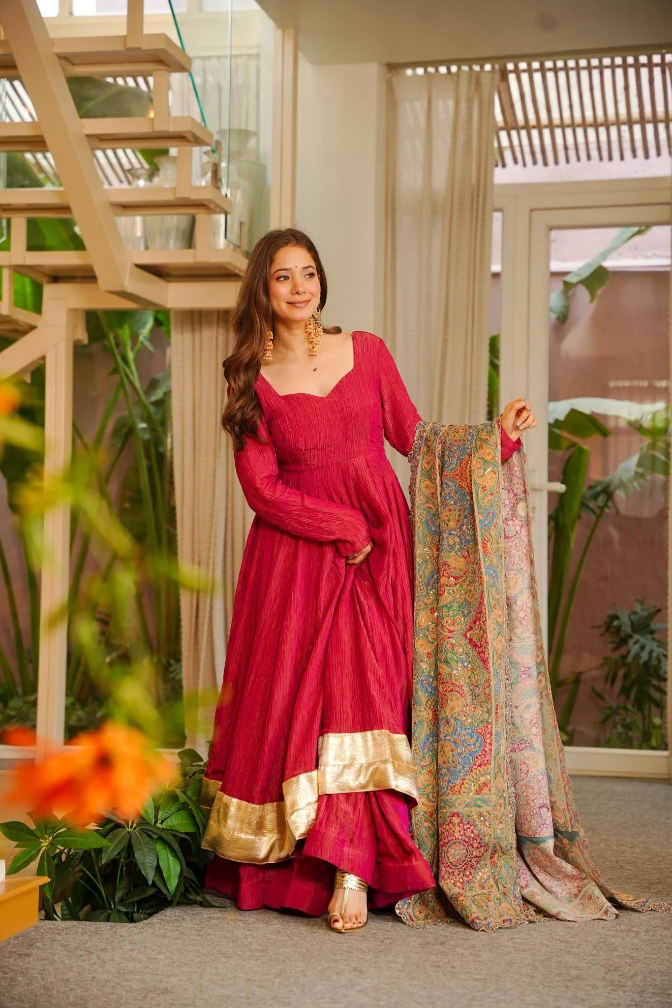 Solene Red Wedding Wear Anarkali Suit Set - Image 4