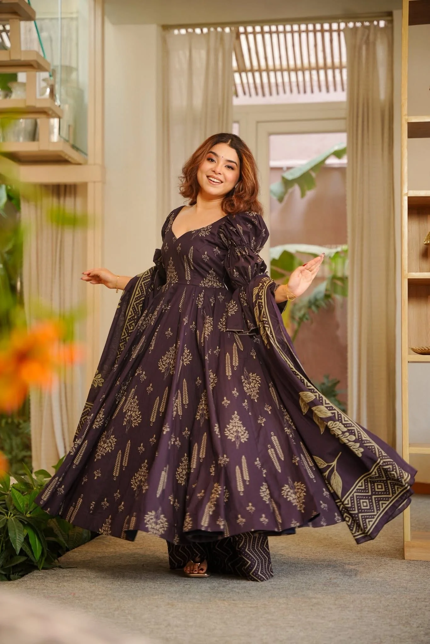 Sunayana Purple Cotton Anarkali Suit Set - Image 4