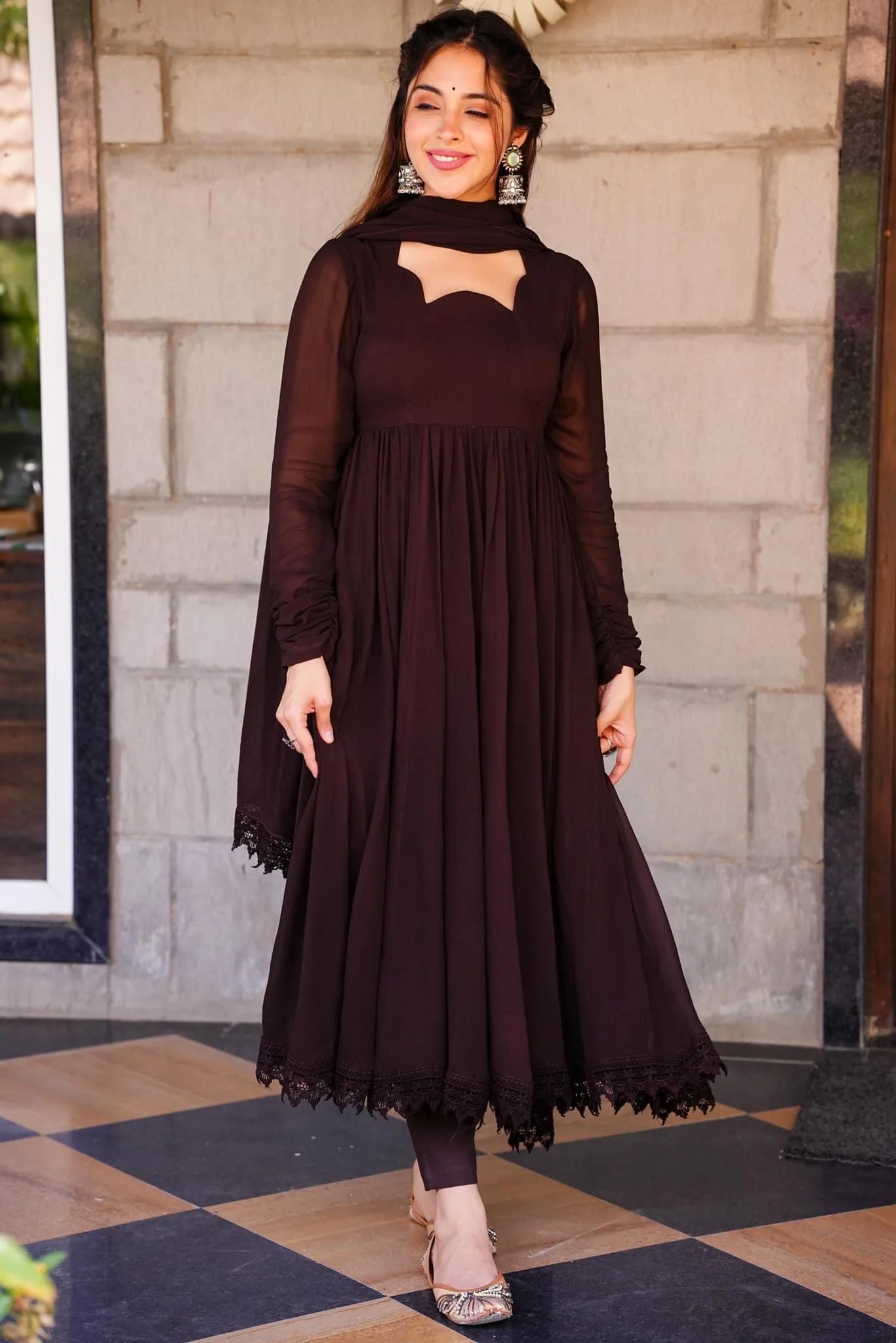 Tahira brown georgette suit set - Image 6