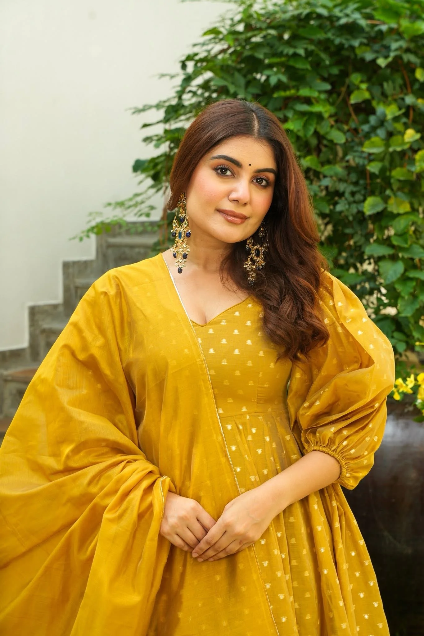 Tawny Puff Sleeves Anarkali Suit Set - Image 5