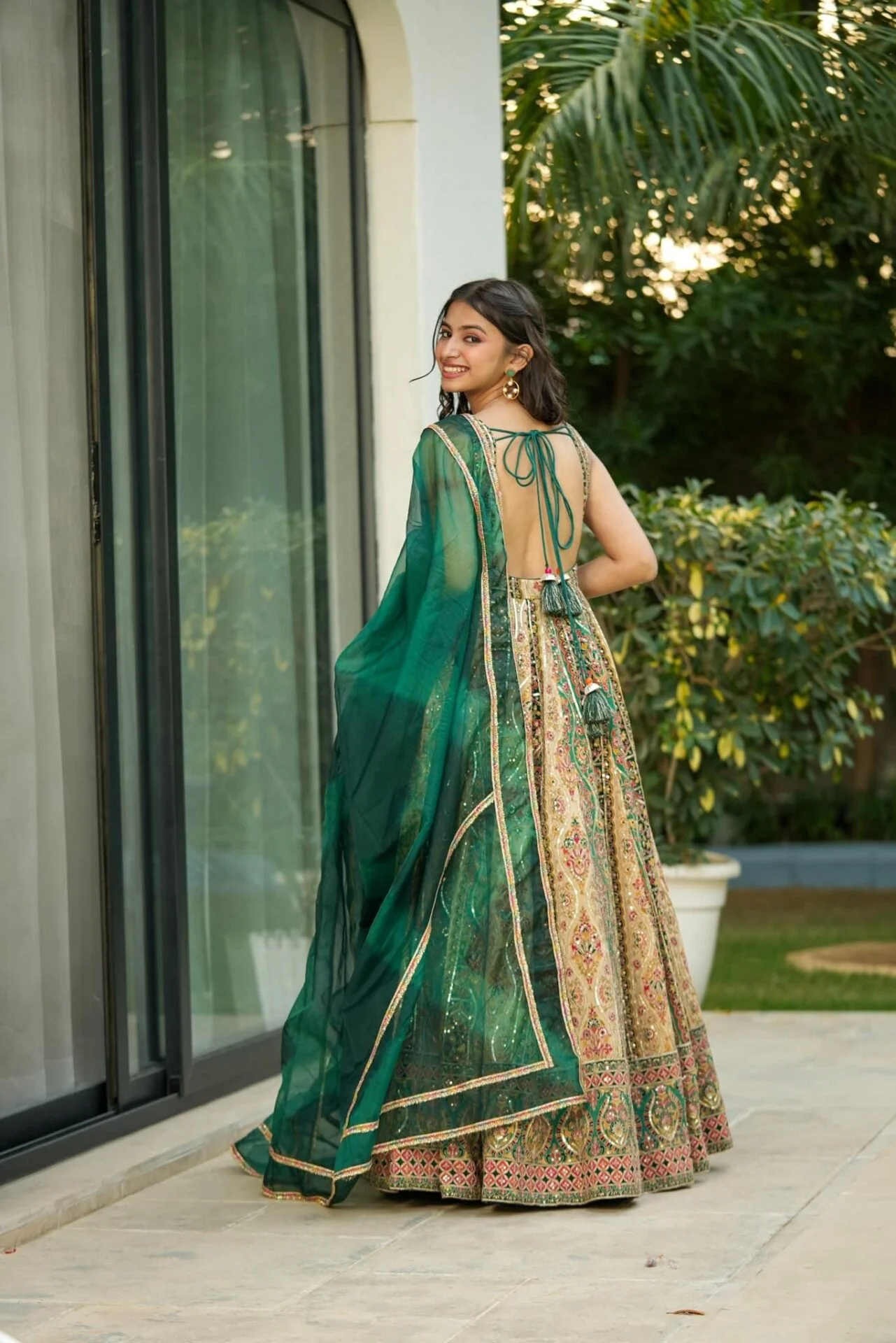 Triveni green heavy embroidered maxi - Image 4