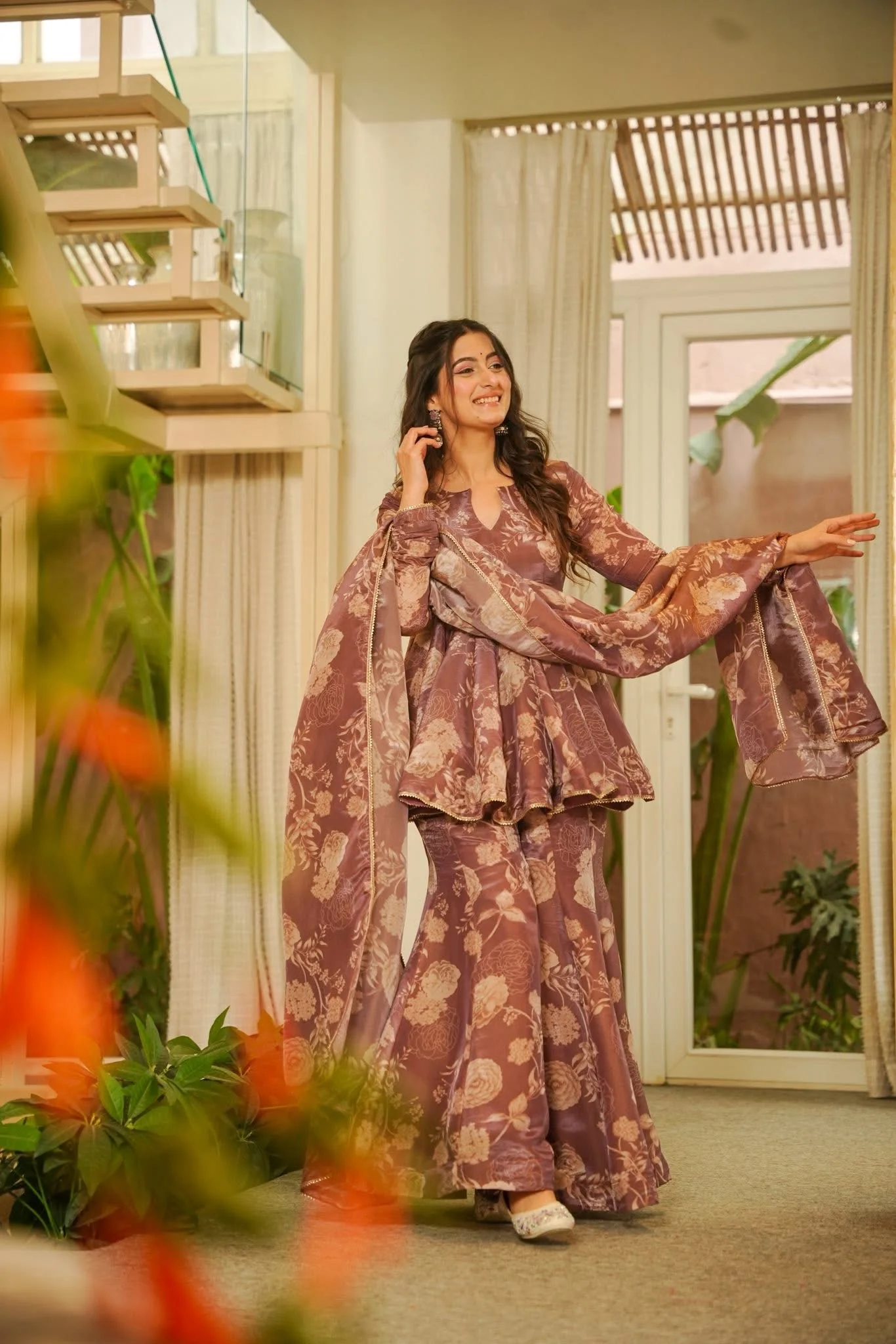 Utsavi Brown Cosmos Sharara Set - Image 4