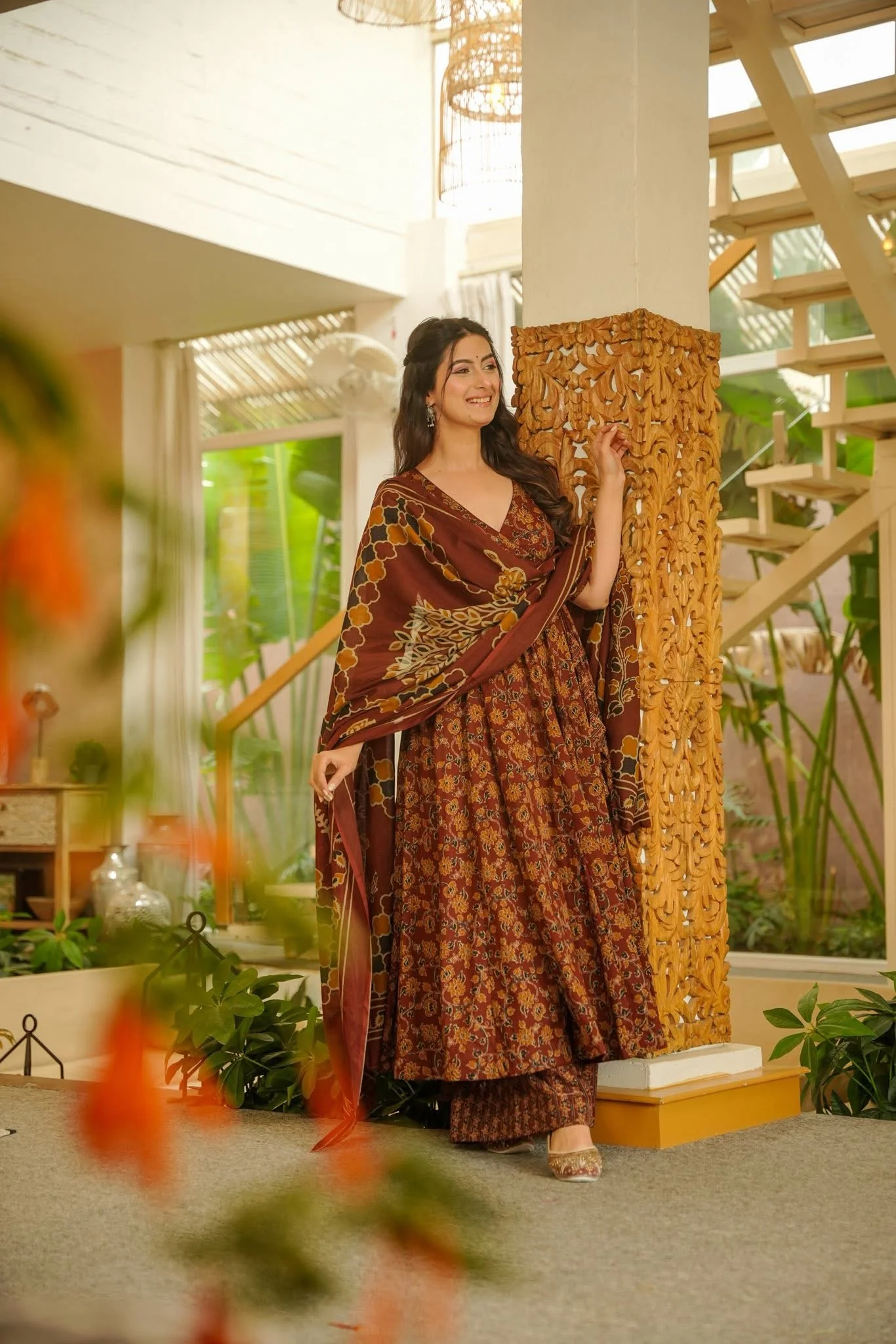 Veda Printed Cotton Anarkali Suit Set - Image 3